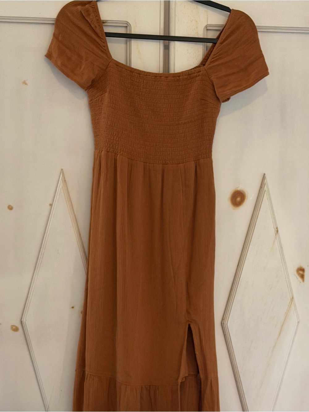 Abercrombie & Fitch Off-Shoulder Maxi Dress in Burnt Orange